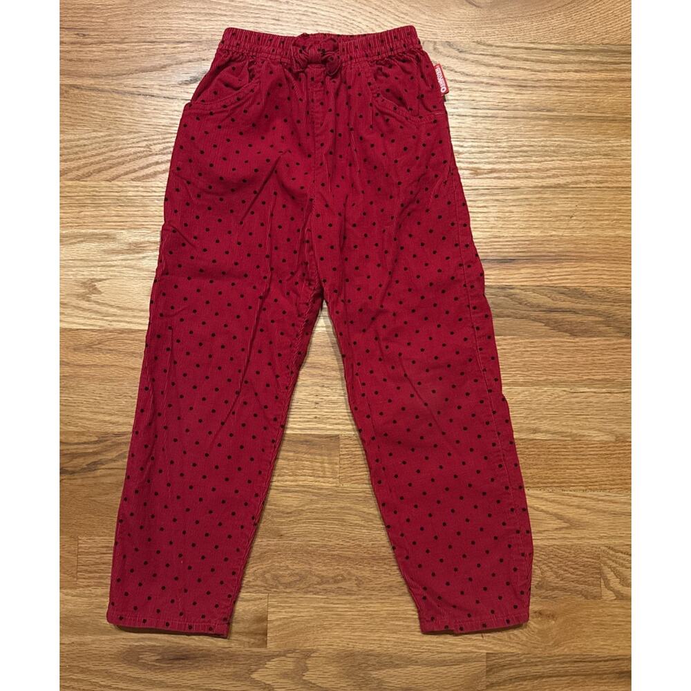 Vintage OshKosh B’Gosh Red Polka Dot Corduroy Bow Front Pants Size 6 USA Made